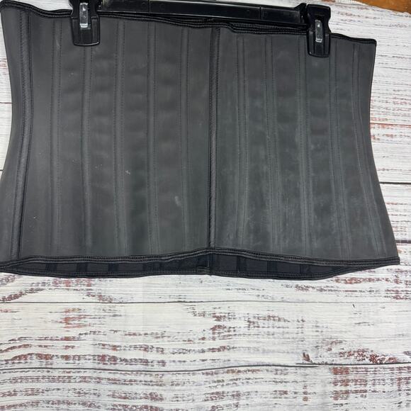 Latex Waist Trainer Corset Black Hook Front Compression Shapewear L - Picture 2 of 3